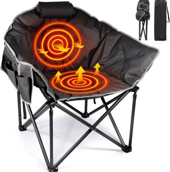 Suteck Heated Camping Chair, Oversized Heated Chairs Outdoor Sports W/3 Control Levels for Back & Seat, Portable Folding Heated Outdoor Chair for Patio Travel, (Battery NOT Included)